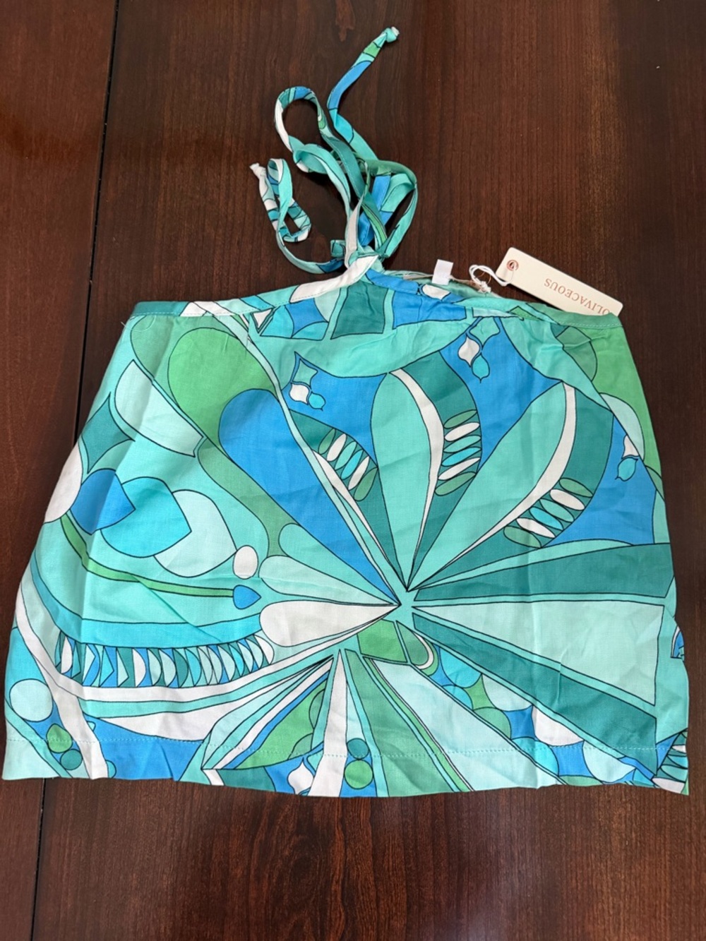 Olivaceous Green and Blue Groovy Halter Top